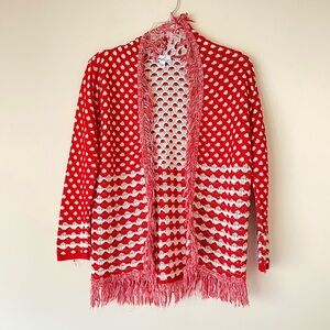 Kim Rogers Women’s Red White Cable-Knit Cardigan - L - Pre-owned